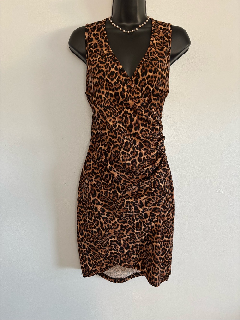 Leopard Print V-Neck Women’s Dress - Brown/Black